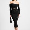 Maniere De Voir Ribbed Knit Midaxi Skirt With Chain Belt | Knitwear