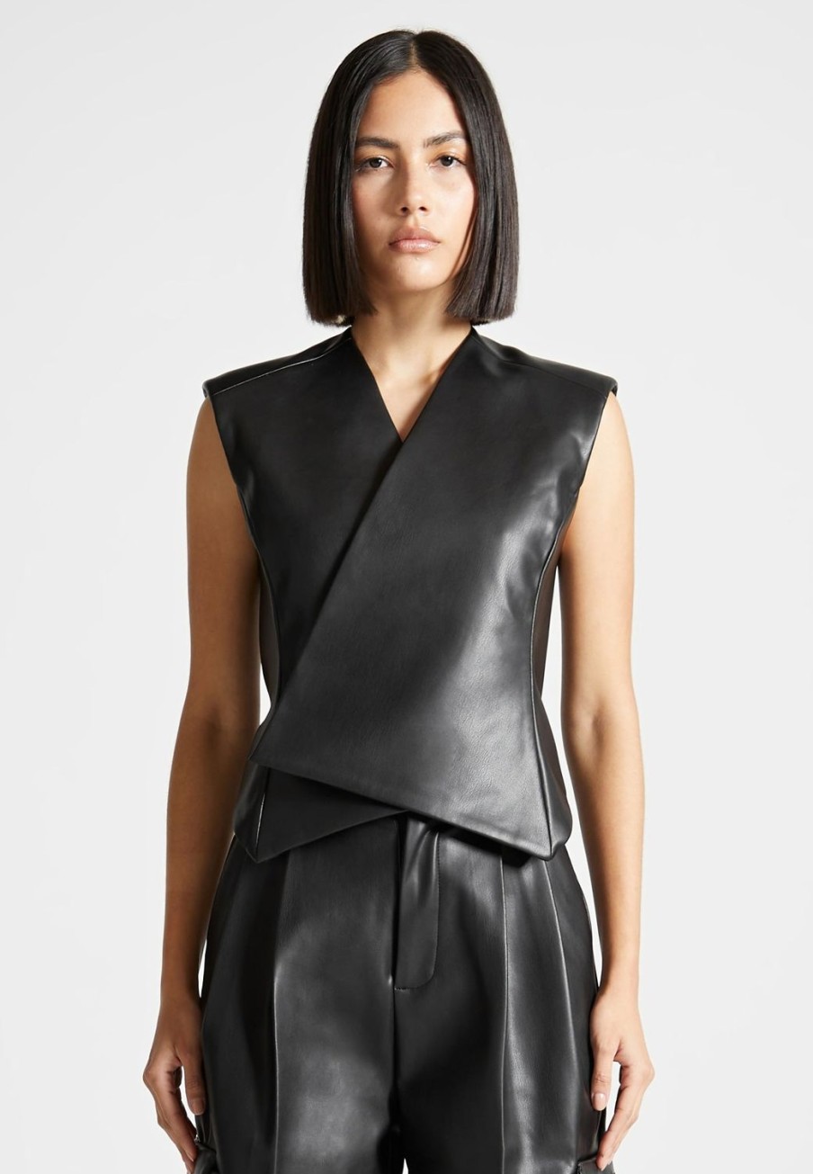 Maniere De Voir Vegan Leather Wrap Waistcoat | Matching Sets