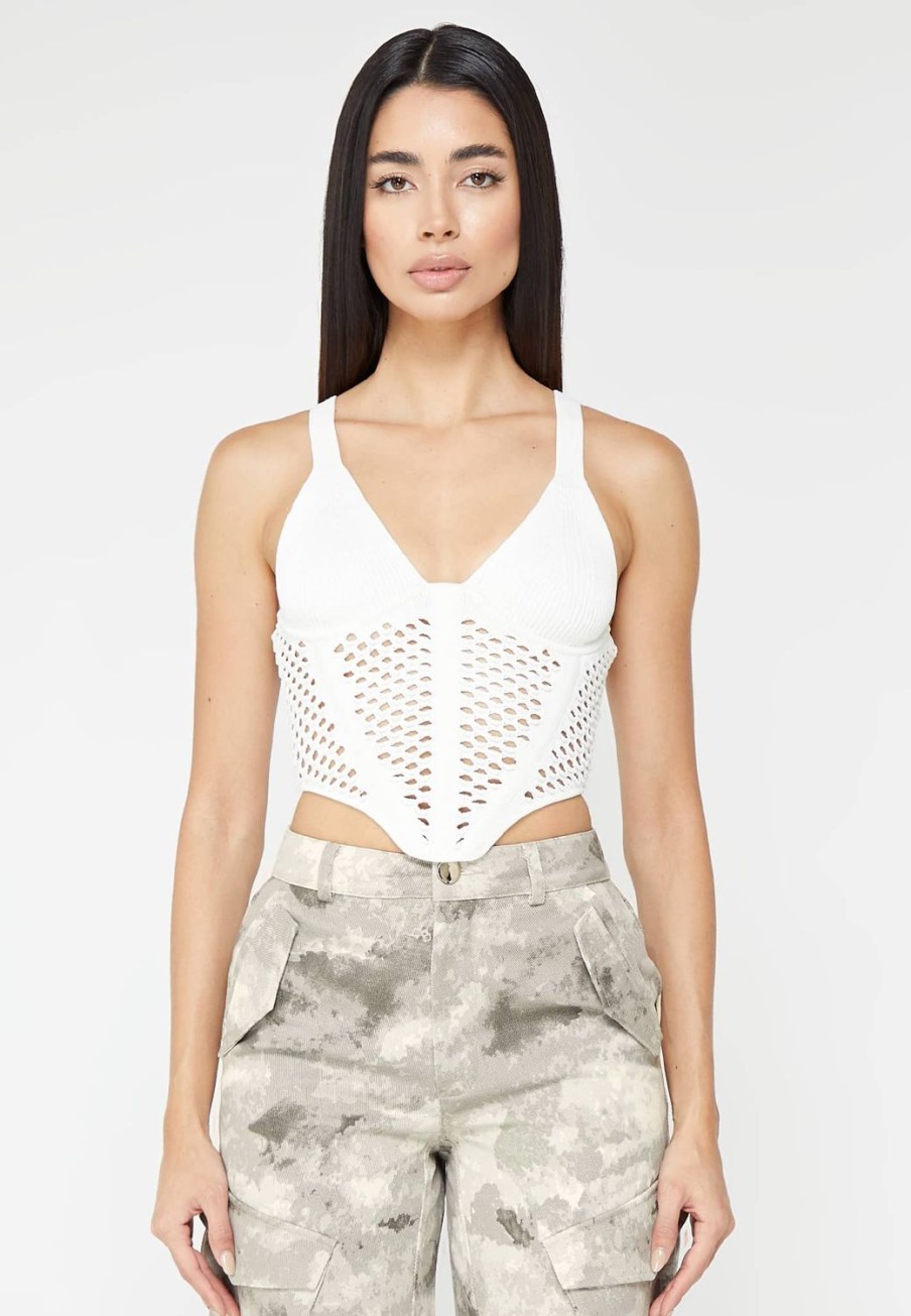 Maniere De Voir Crochet Knit Corset Top | Tops & T Shirts