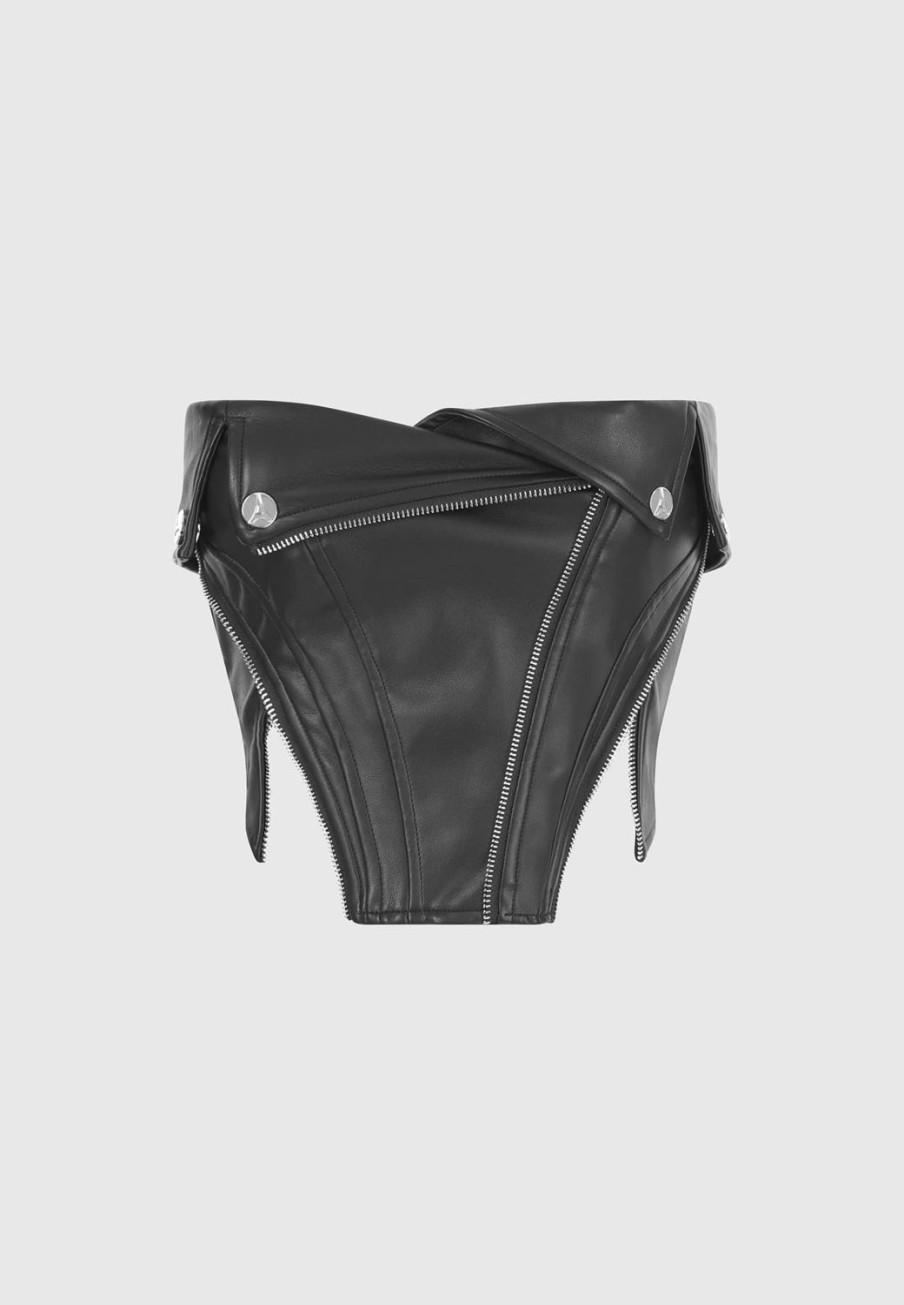 Maniere De Voir Vegan Leather Biker Corset | Tops & T Shirts