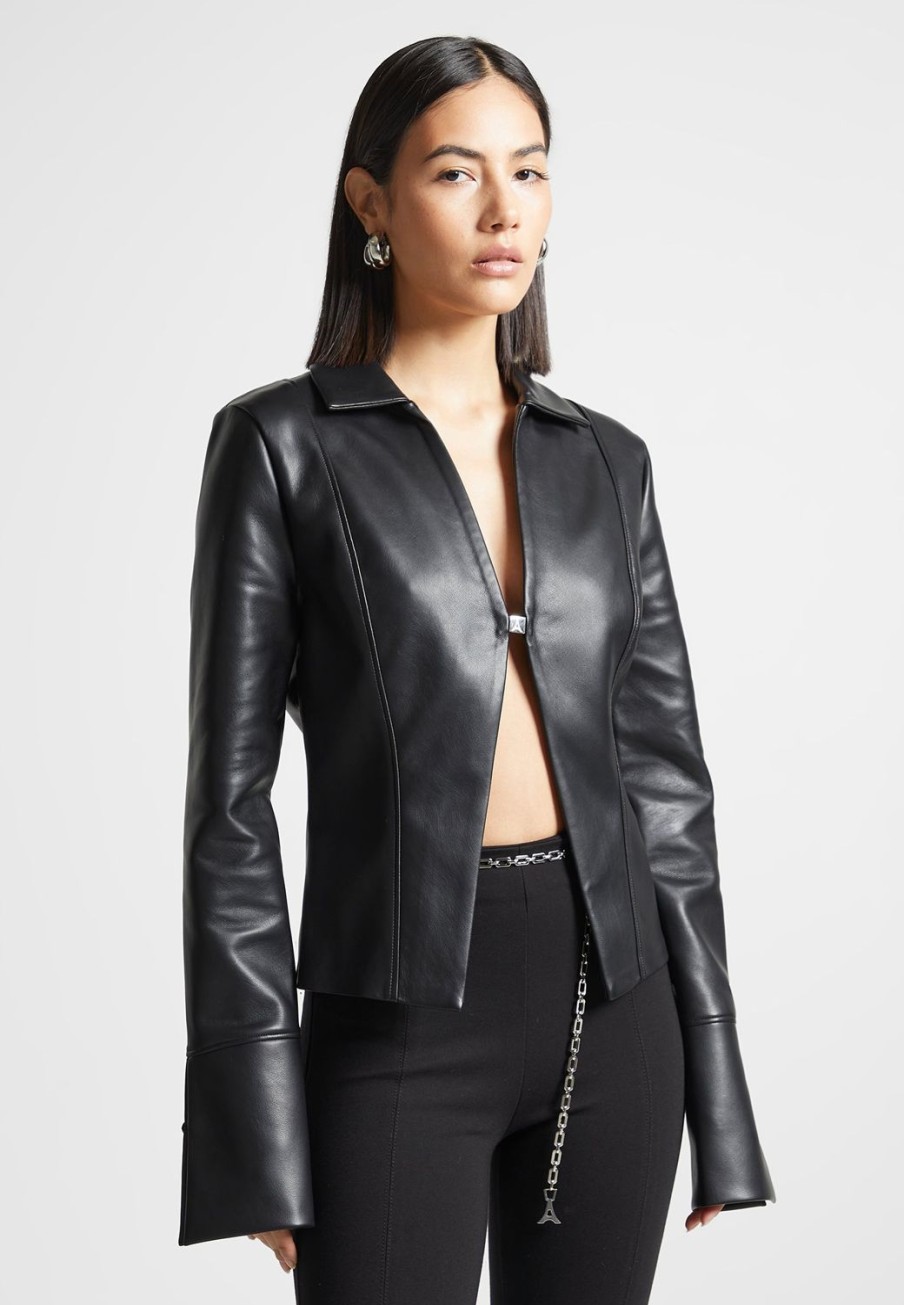 Maniere De Voir Vegan Leather Shirt With Clasp | Shirts