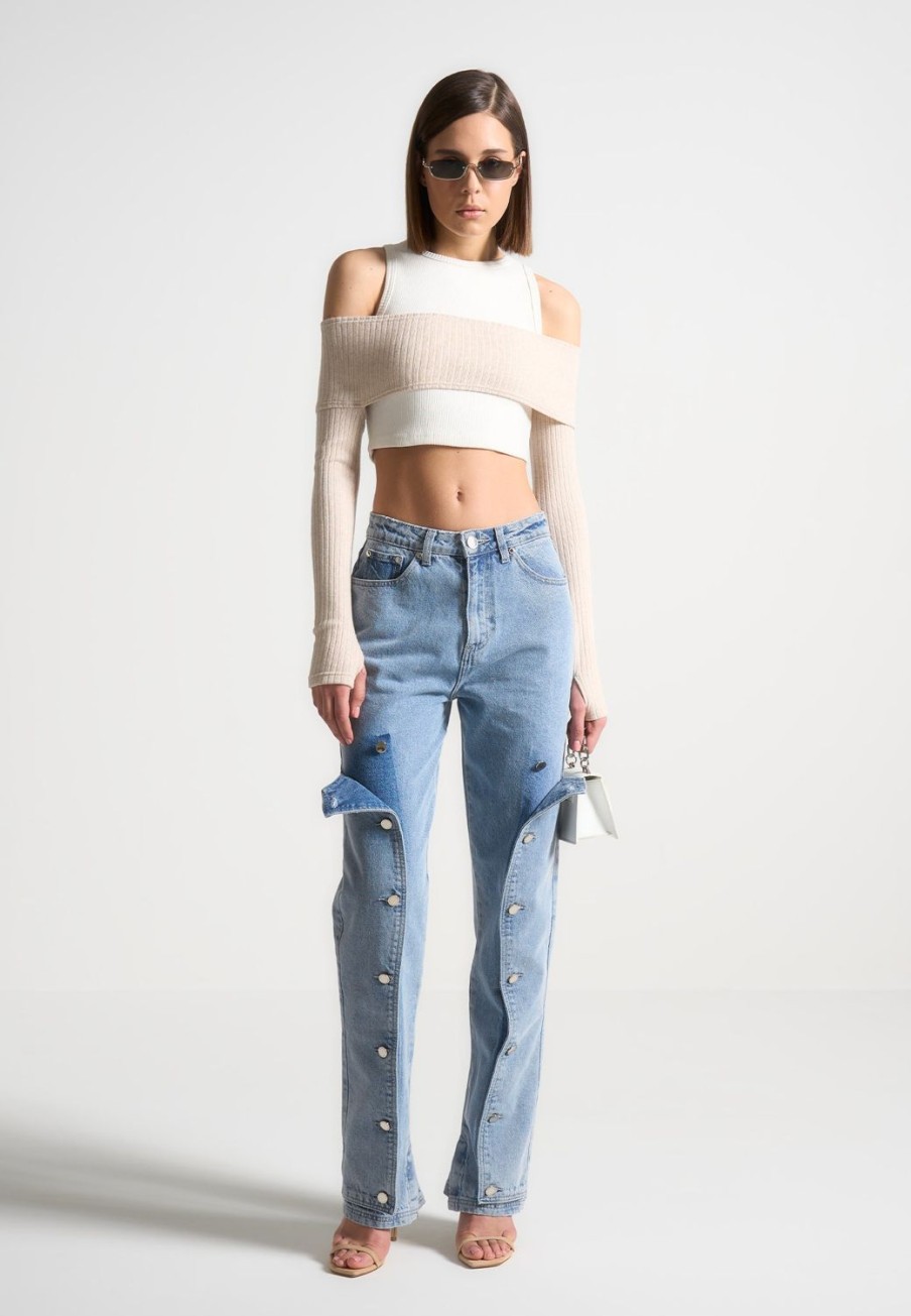 Maniere De Voir Button Down Overlay Mom Jeans | Jeans