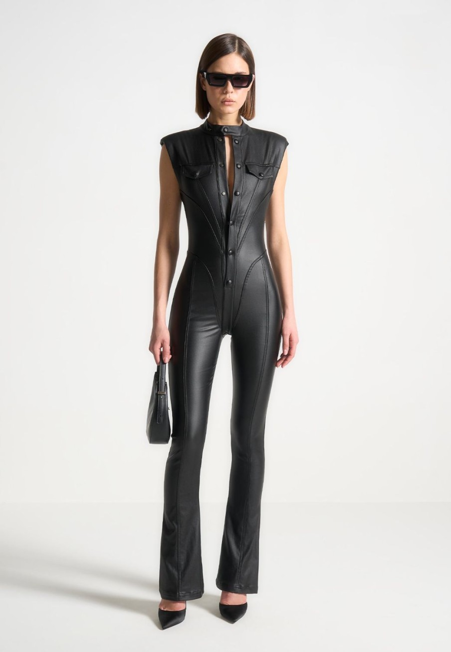 Maniere De Voir Wax Coated Denim Jumpsuit | Jumpsuits & Playsuits