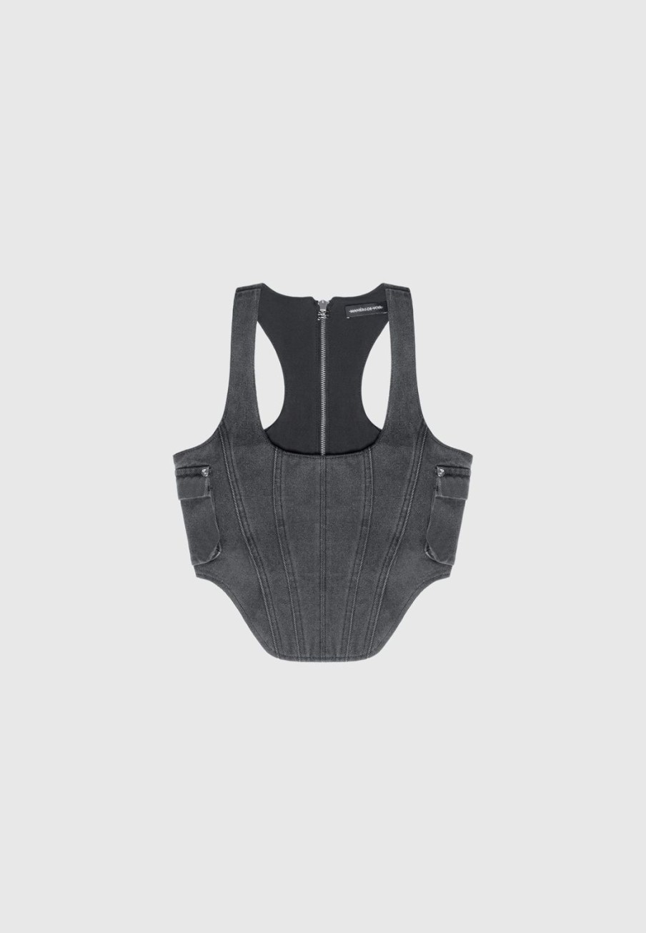 Maniere De Voir Denim Cargo Corset Top | Matching Sets