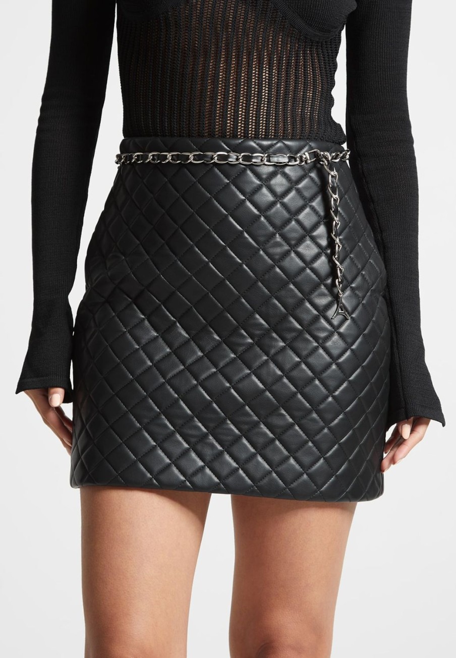 Maniere De Voir Vegan Leather Quilted Mini Skirt With Chain | Skirts