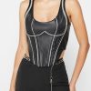 Maniere De Voir Vegan Leather Embellished Corset Top | Tops & T Shirts