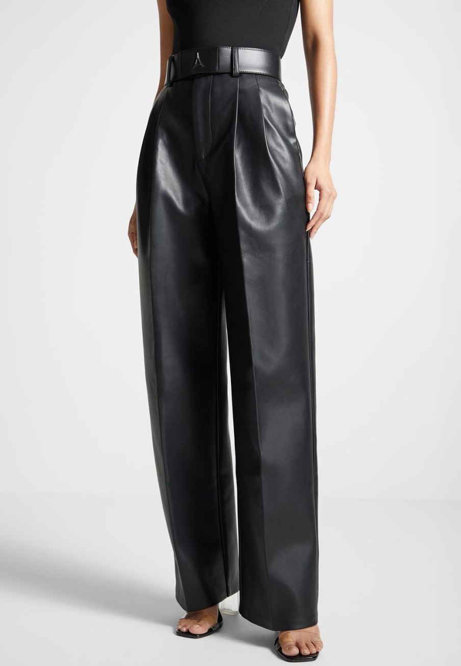 Maniere De Voir Vegan Leather Pleated Trousers With Eiffel Belt | Matching Sets