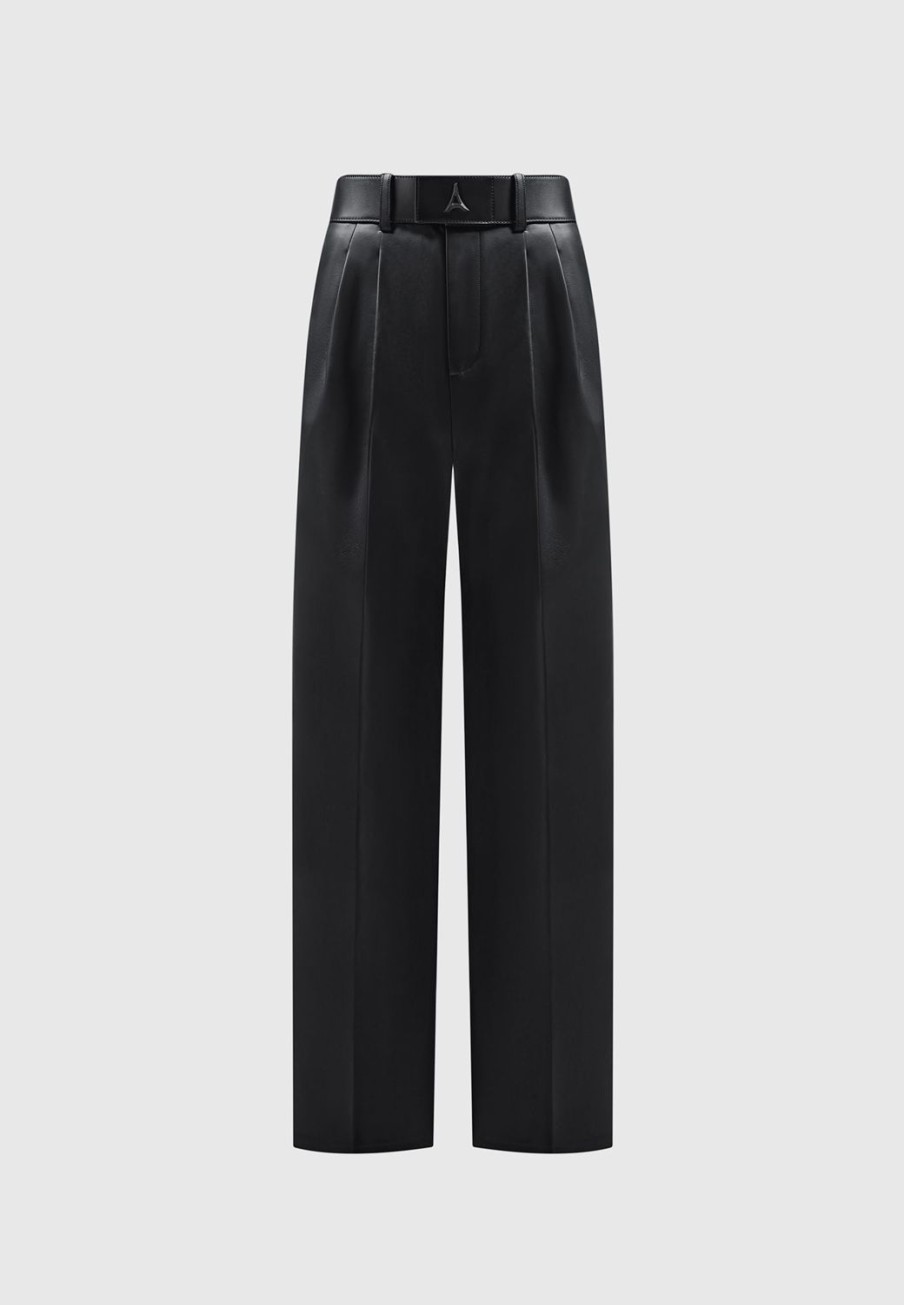 Maniere De Voir Vegan Leather Pleated Trousers With Eiffel Belt | Matching Sets