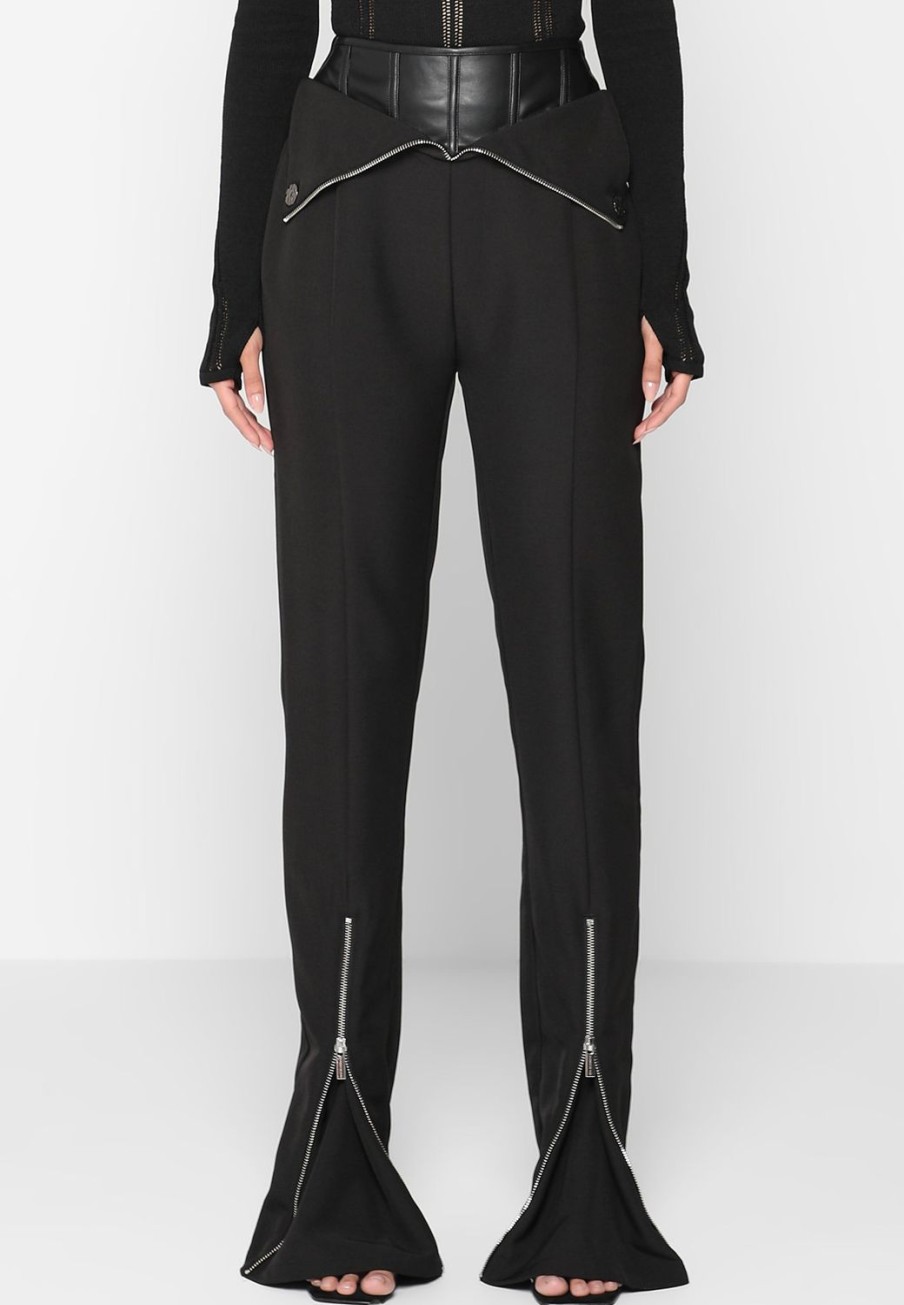 Maniere De Voir Vegan Leather Corset Zip Trousers | Trousers