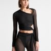 Maniere De Voir Ribbed Sheer Top With Tie | Tops & T Shirts