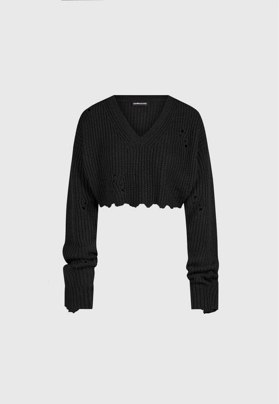 Maniere De Voir Distressed Knit Crop Jumper | Jumpers & Hoodies