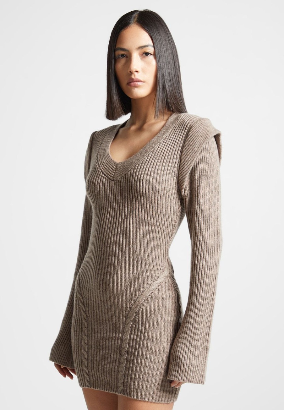 Maniere De Voir Wide Shoulder Knitted Contour Mini Dress | Knitwear