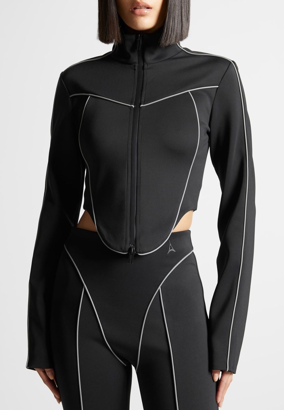 Maniere De Voir Reflective Piped Long Sleeve Corset Jacket | Matching Sets