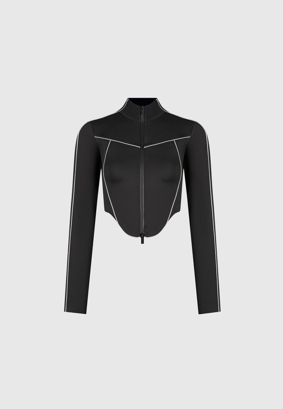 Maniere De Voir Reflective Piped Long Sleeve Corset Jacket | Matching Sets