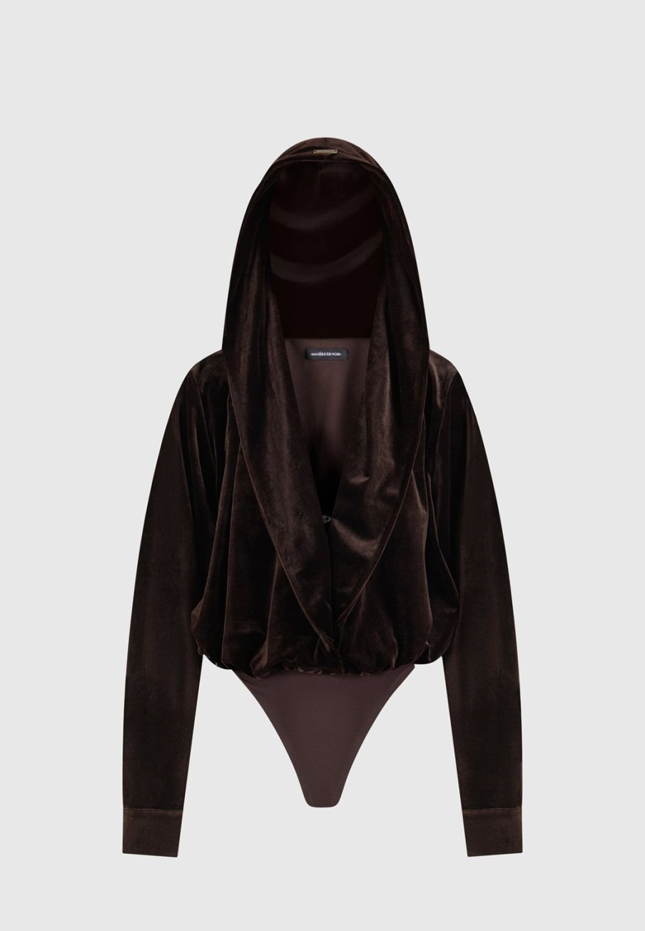 Maniere De Voir Velour Hooded Bodysuit | Bodysuits