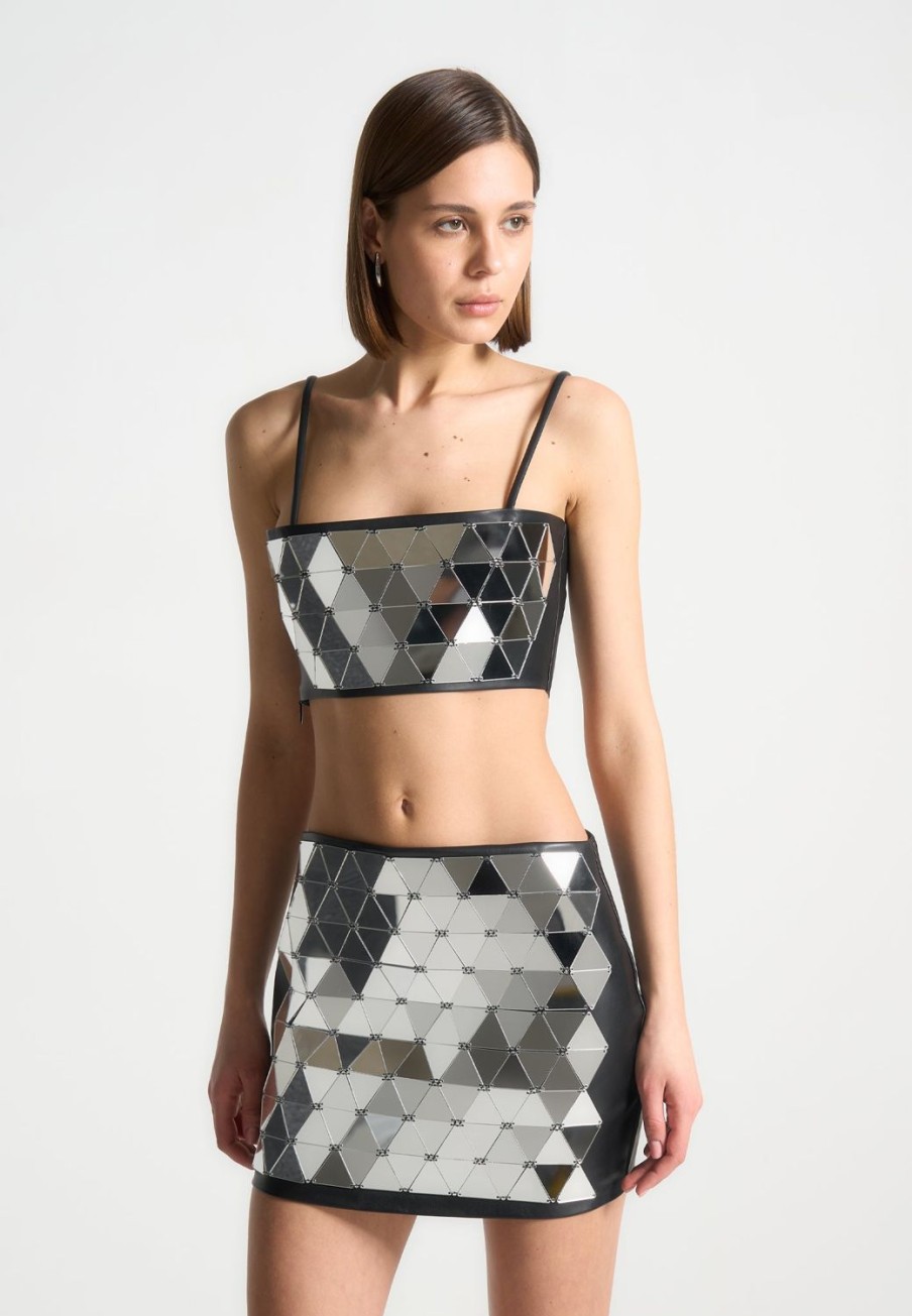 Maniere De Voir Vegan Leather Mirrored Bandeau Top | Tops & T Shirts