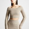 Maniere De Voir Off Shoulder Knit Crop Top | Tops & T Shirts