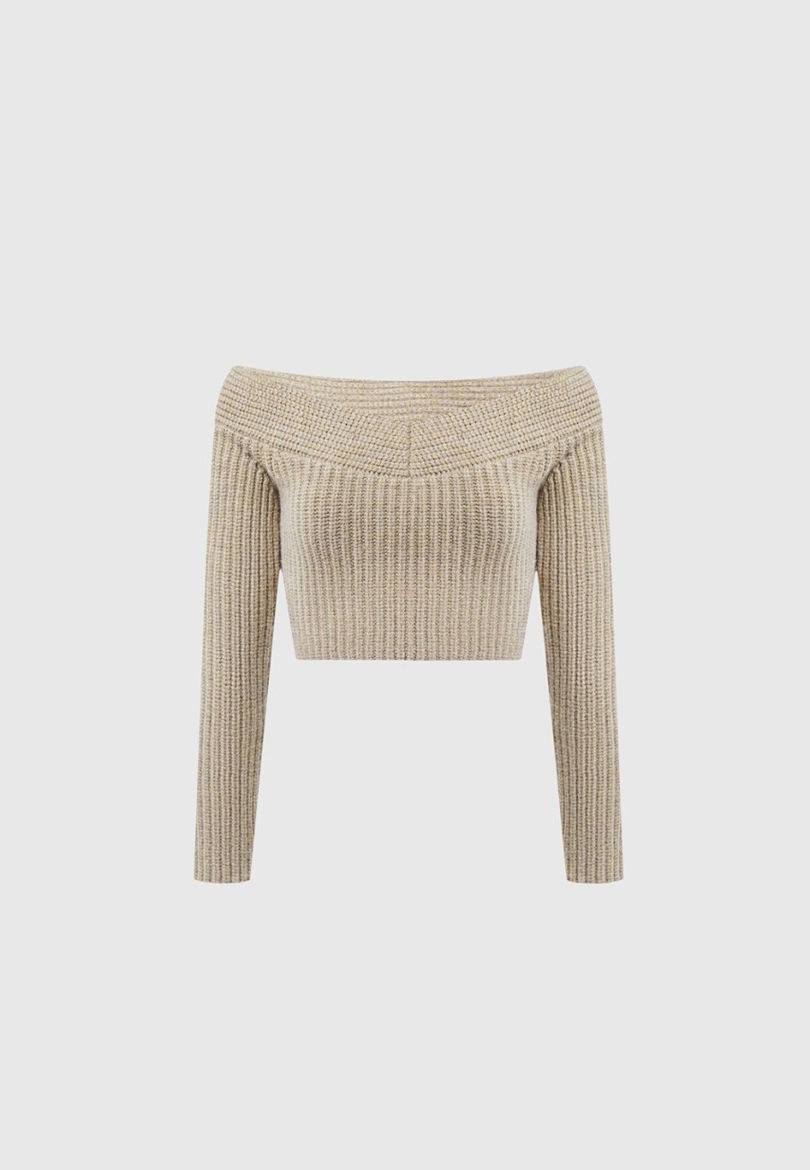 Maniere De Voir Off Shoulder Knit Crop Top | Tops & T Shirts