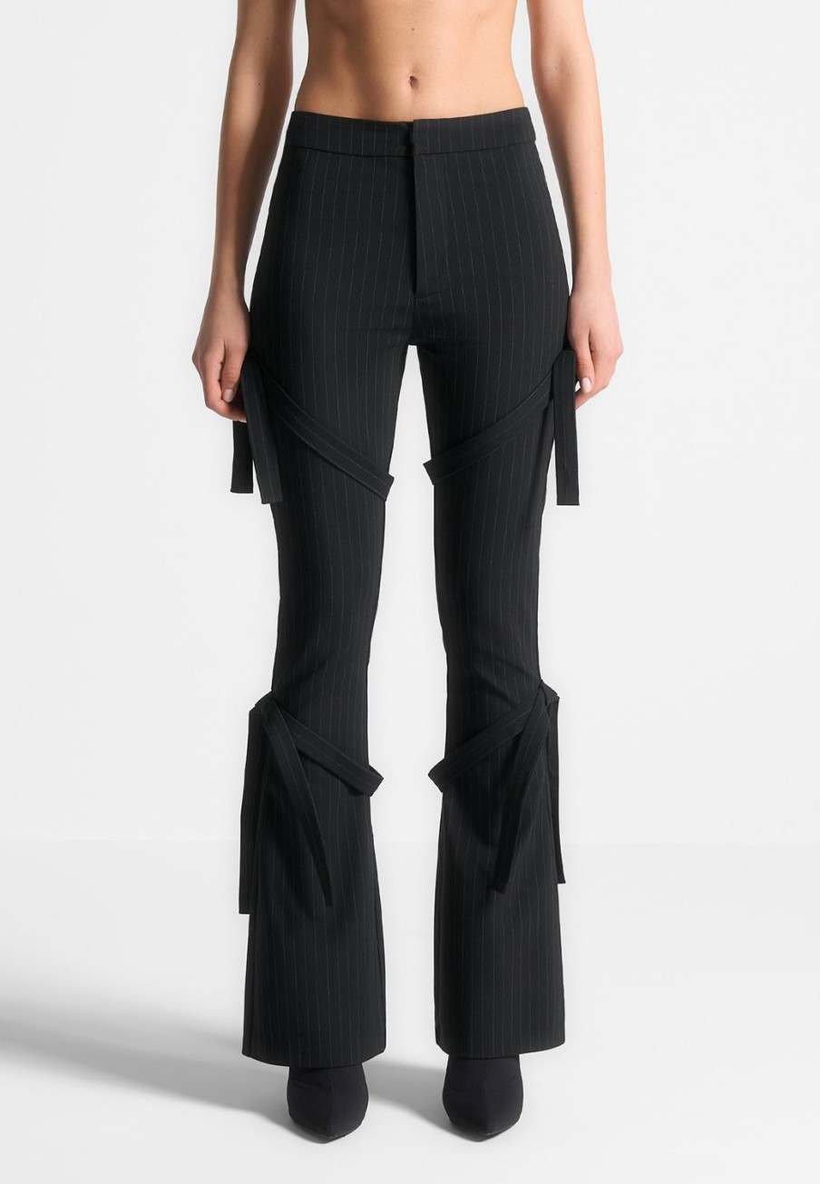 Maniere De Voir Strap Detail Pinstripe Fit And Flare Leggings | Matching Sets