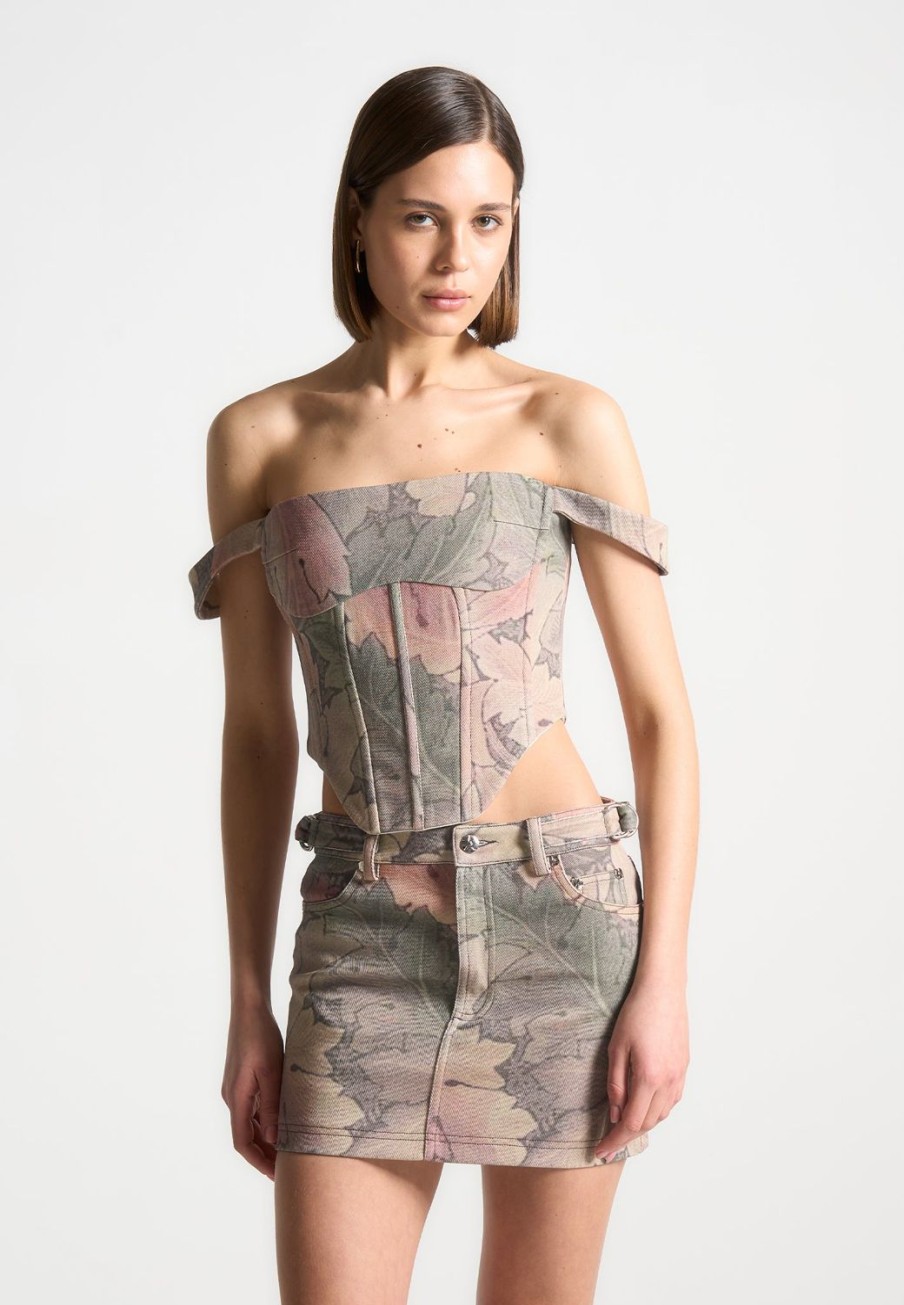 Maniere De Voir Renaissance Camo Bardot Corset Top | Tops & T Shirts