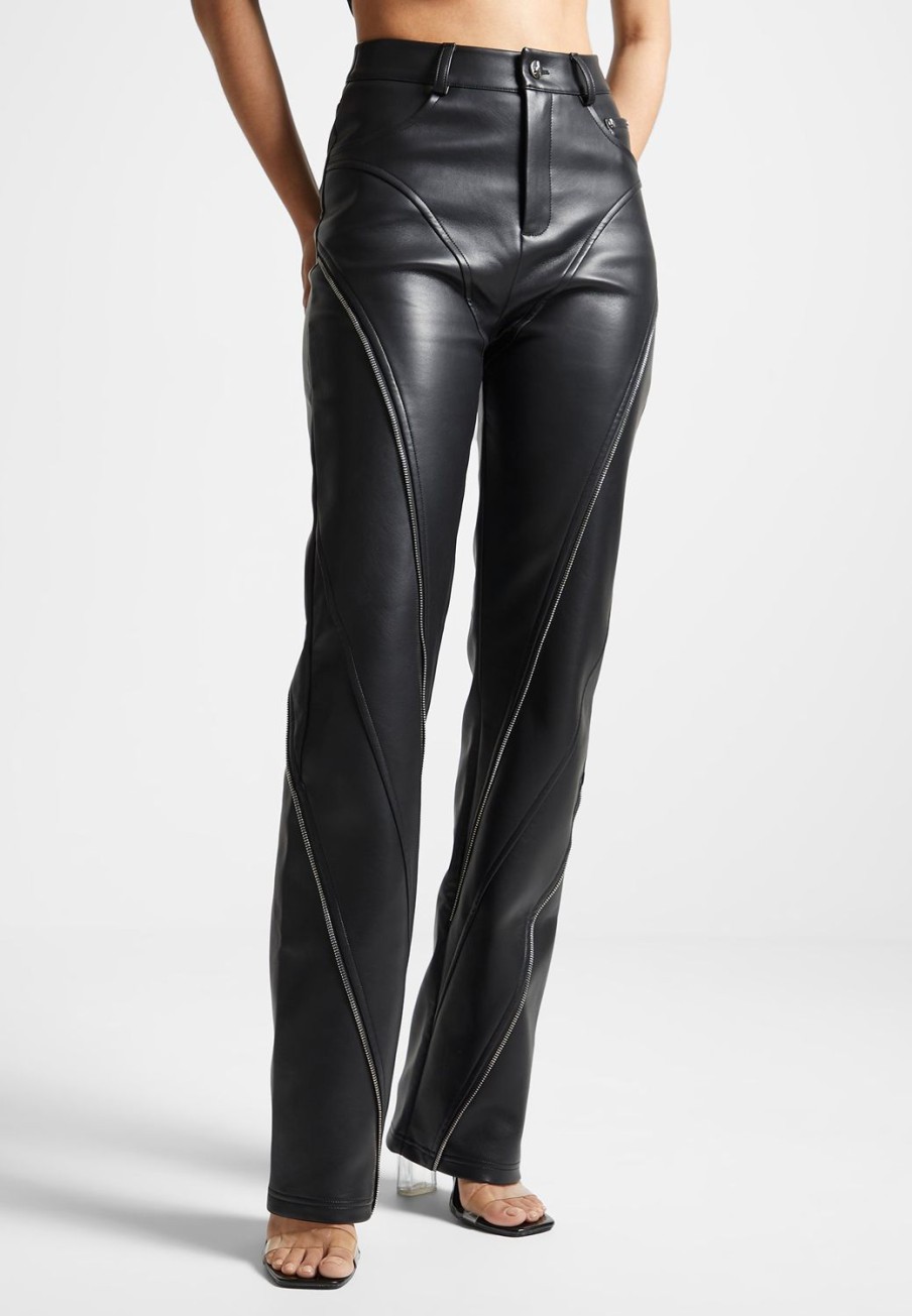 Maniere De Voir Vegan Leather Biker Trousers With Zip | Trousers