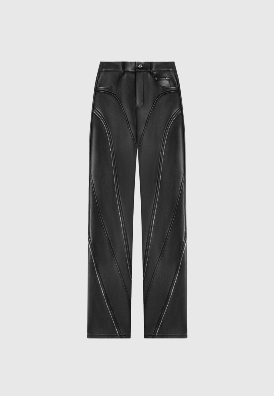 Maniere De Voir Vegan Leather Biker Trousers With Zip | Trousers