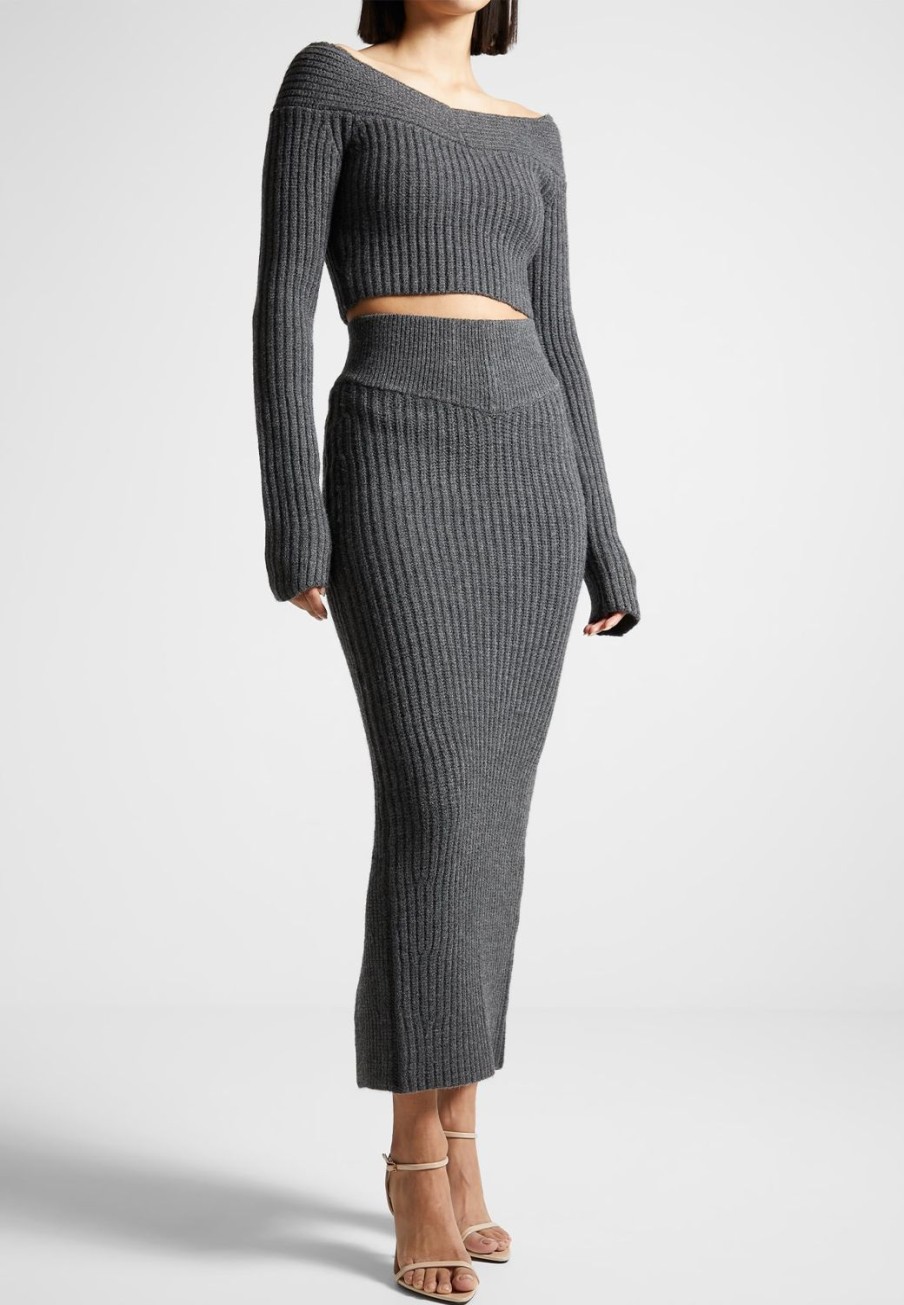 Maniere De Voir Angled Waist Knit Maxi Skirt | Skirts