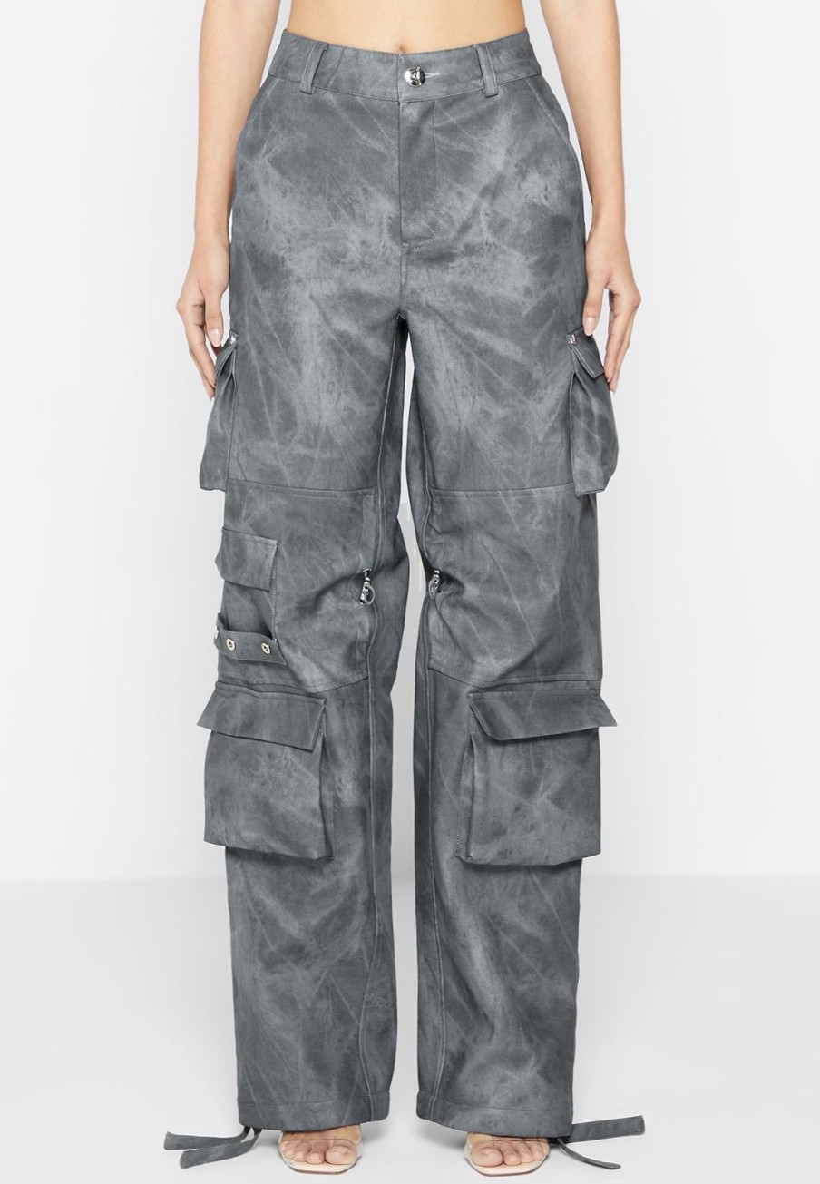 Maniere De Voir High Waisted Vintage Marble Leather Cargo Pants - Washed | Matching Sets