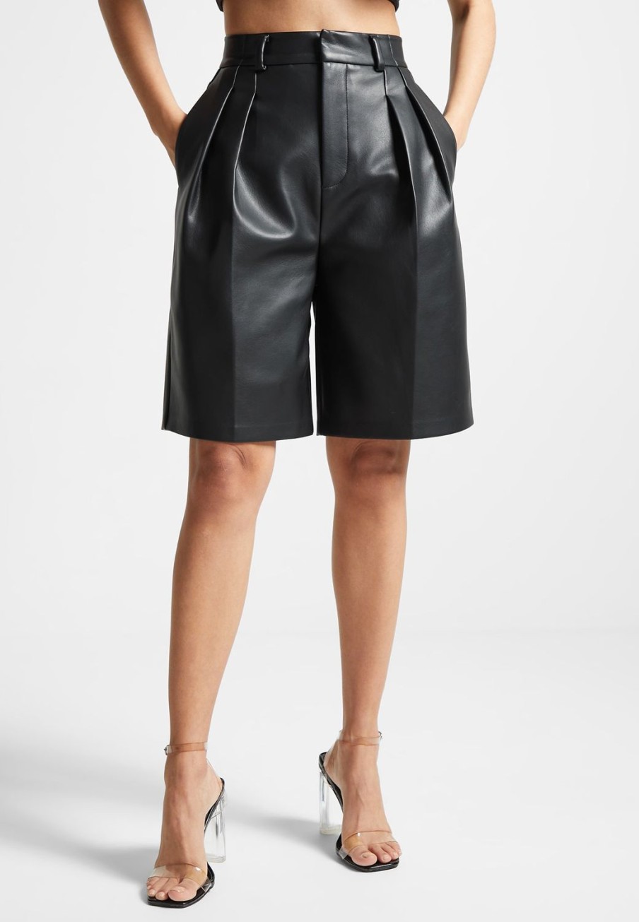 Maniere De Voir Vegan Leather Tailored City Shorts | Matching Sets