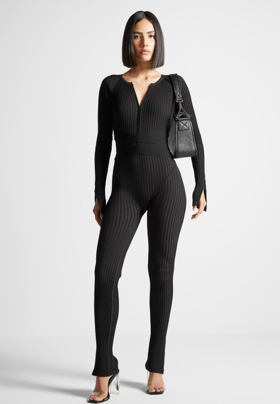 Maniere De Voir Knitted Two Tone Jumpsuit With Belt | Jumpsuits & Playsuits