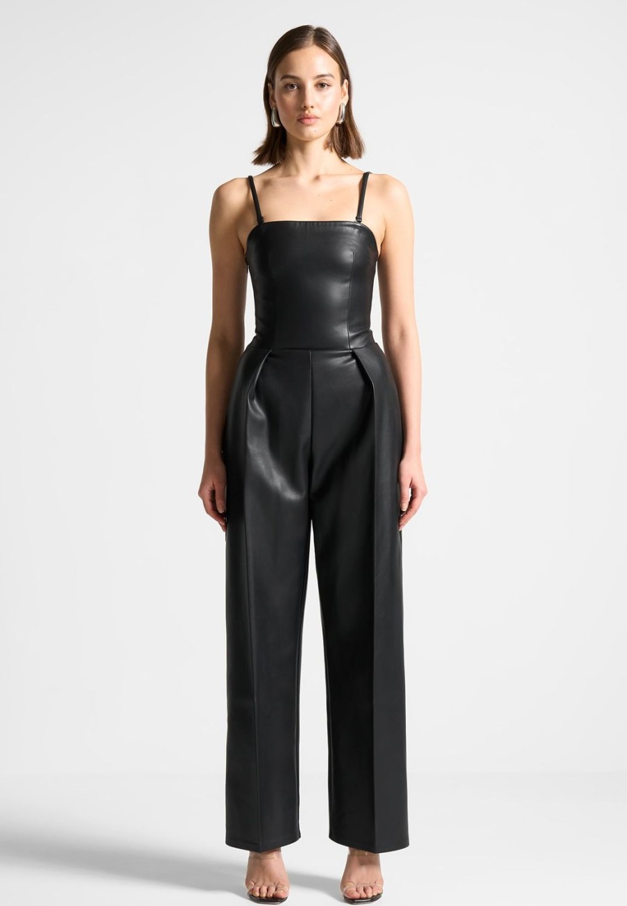 Maniere De Voir Vegan Leather Tailored Jumpsuit | Jumpsuits & Playsuits