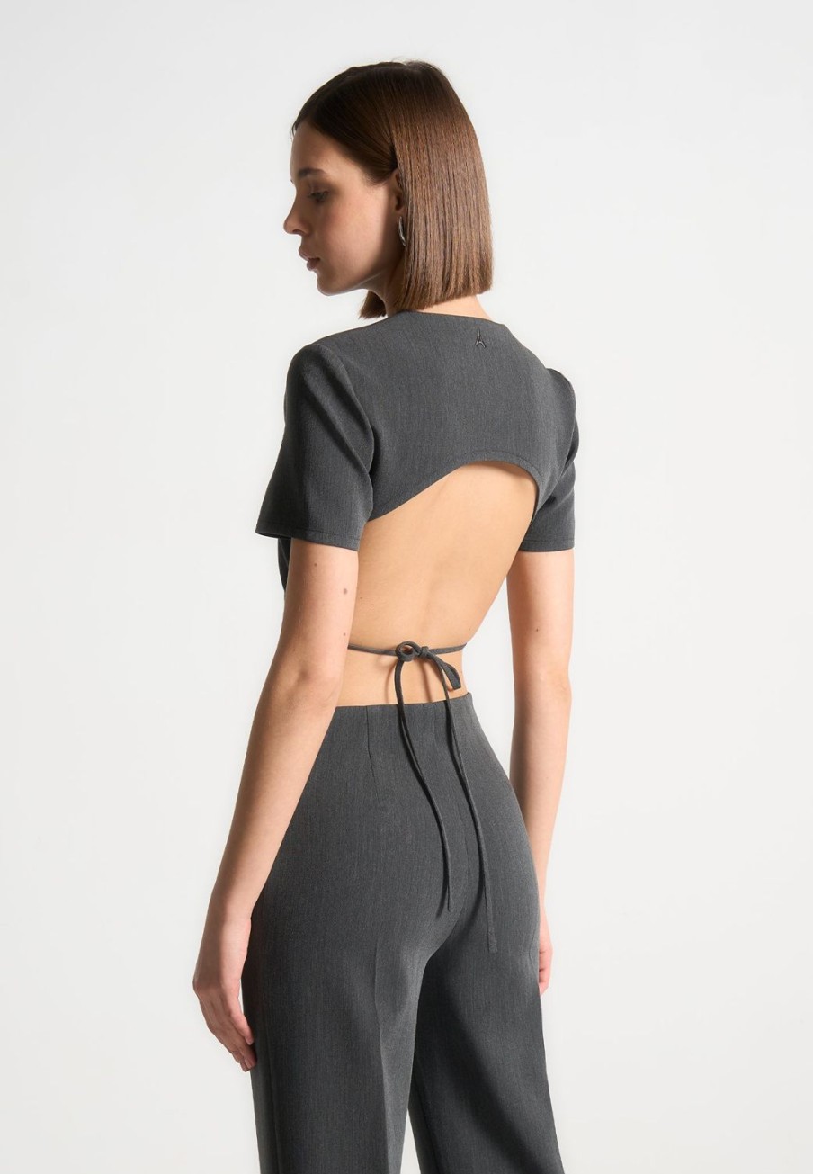 Maniere De Voir Curved Hem Backless Top With Tie | Tops & T Shirts