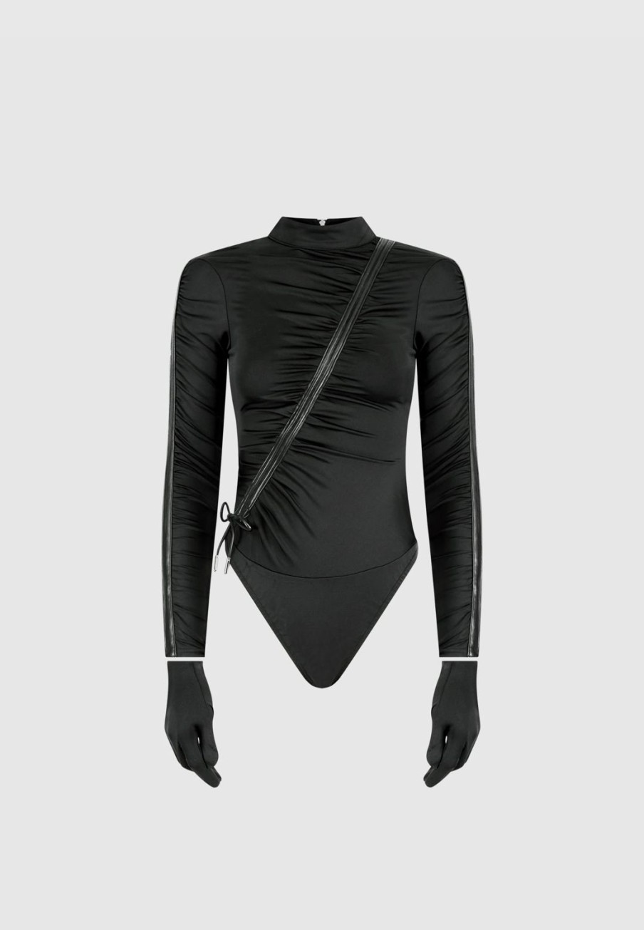 Maniere De Voir Glove Bodysuit With Ruching | Bodysuits