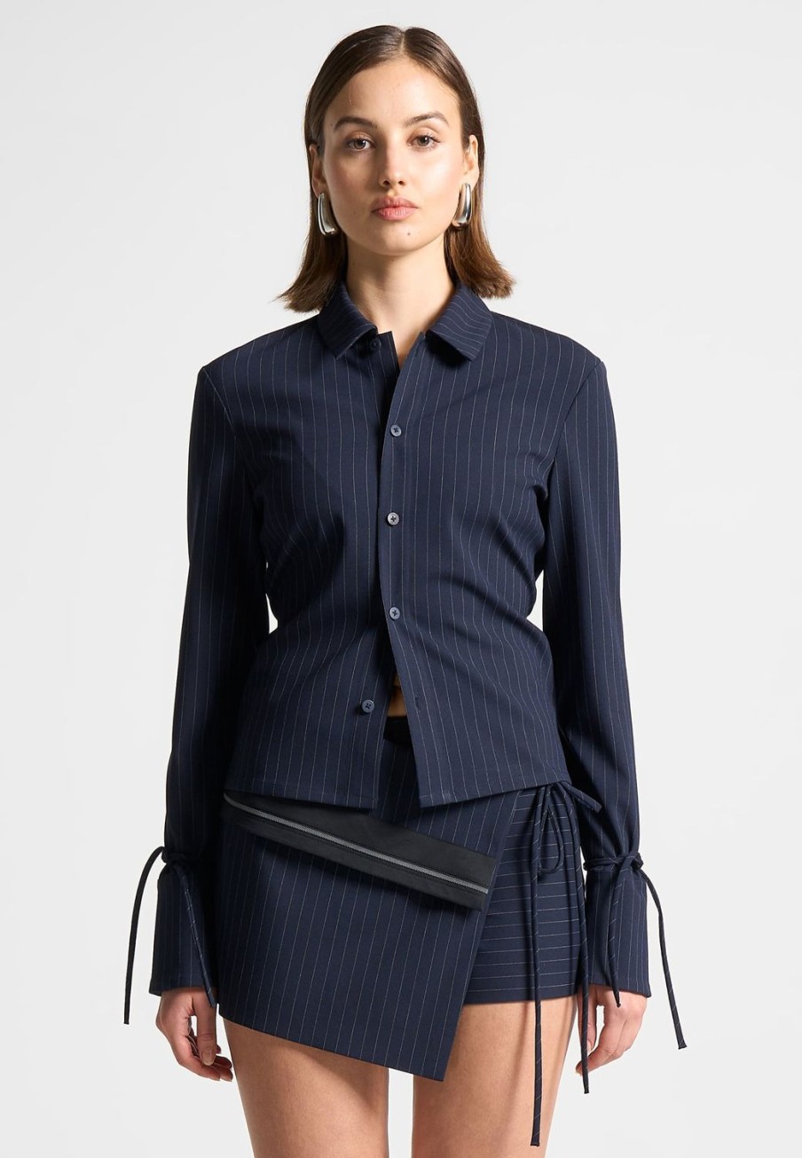 Maniere De Voir Pinstripe Cinch Tailored Shirt With Ties | Shirts