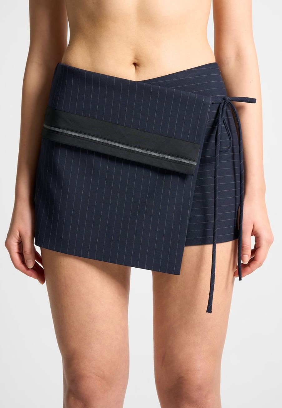 Maniere De Voir Pinstripe Tailored Mini Skort With Tie | Skirts