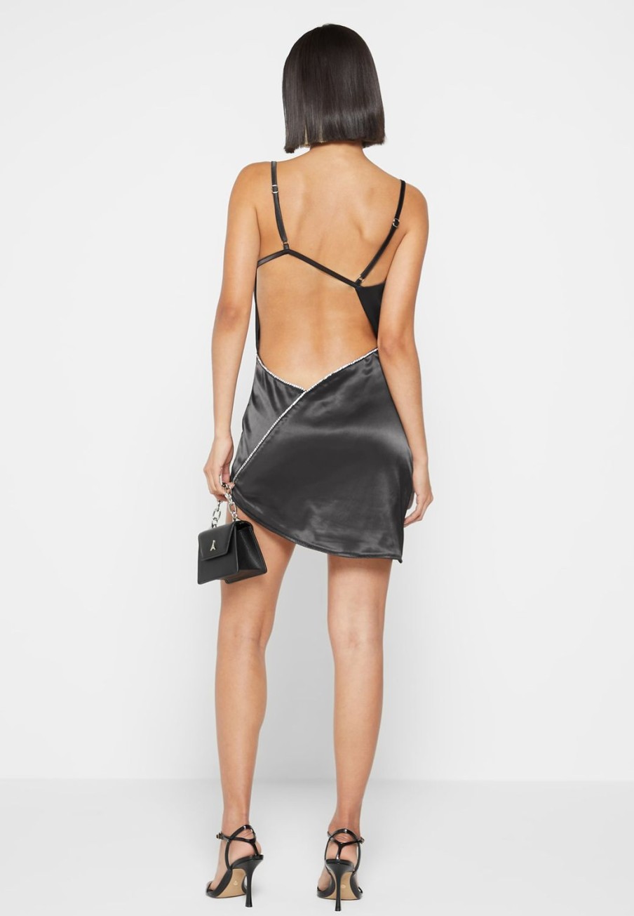 Maniere De Voir Satin Embellished Open Back Mini Dress | Dresses