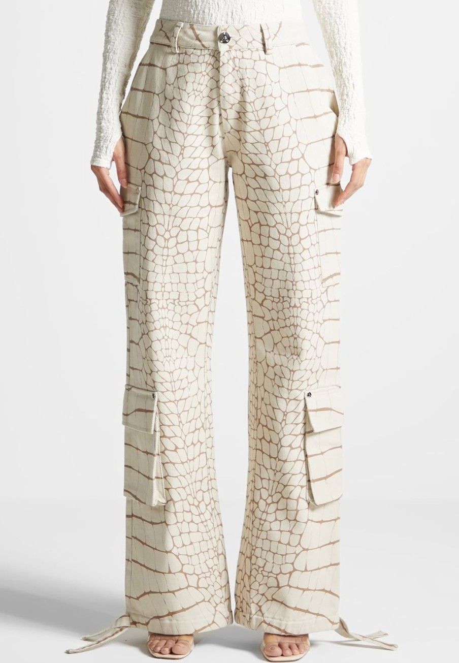 Maniere De Voir Mid Rise Croc Print Cargo Pants | Cargo Pants & Joggers