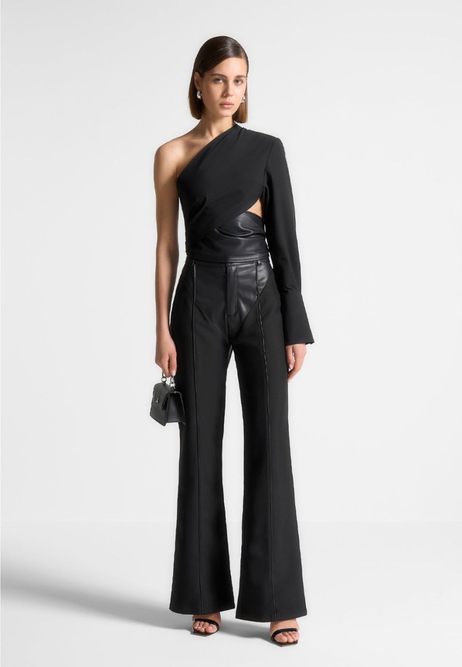 Maniere De Voir Vegan Leather & Woven Trousers | Trousers