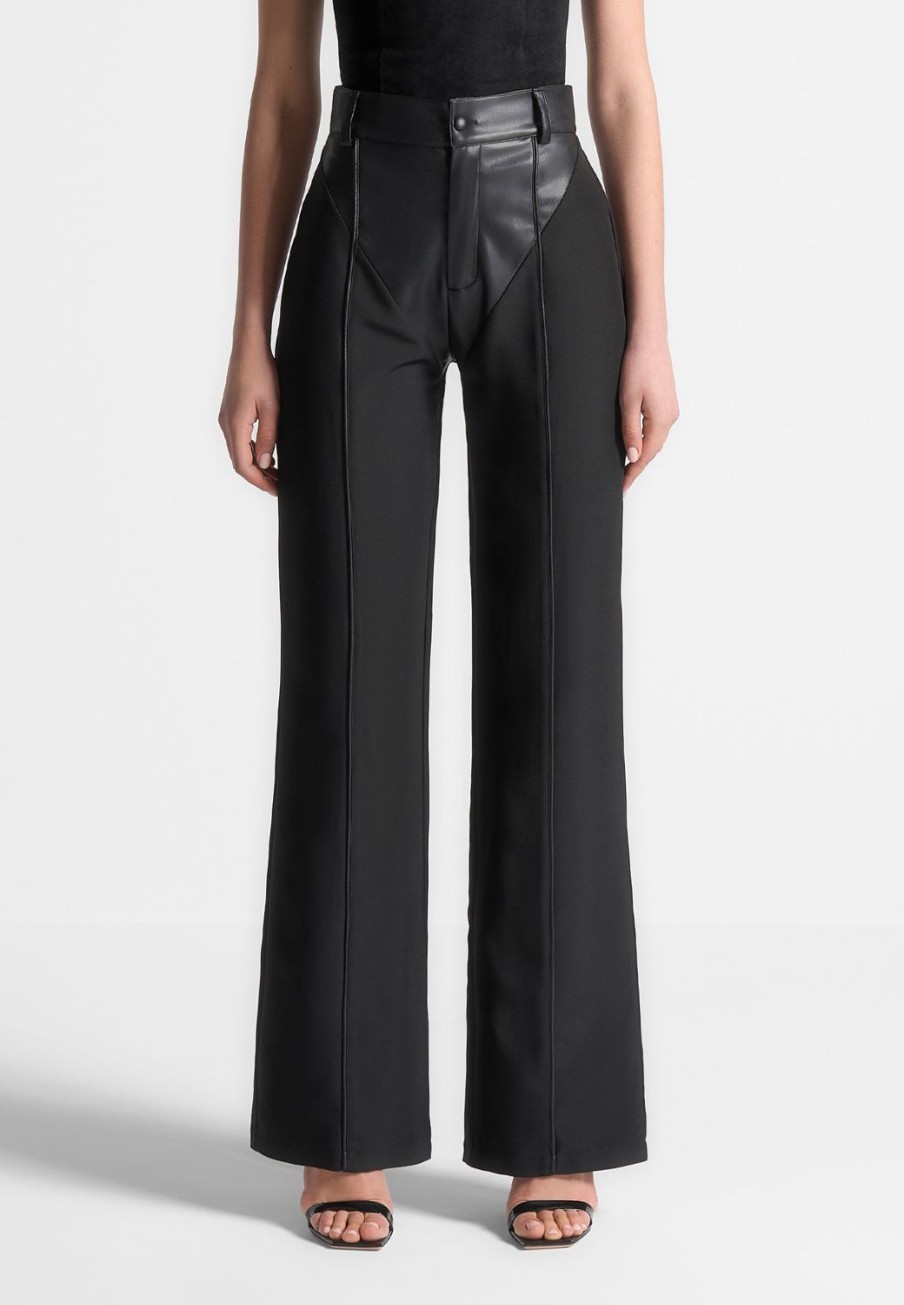 Maniere De Voir Vegan Leather & Woven Trousers | Trousers