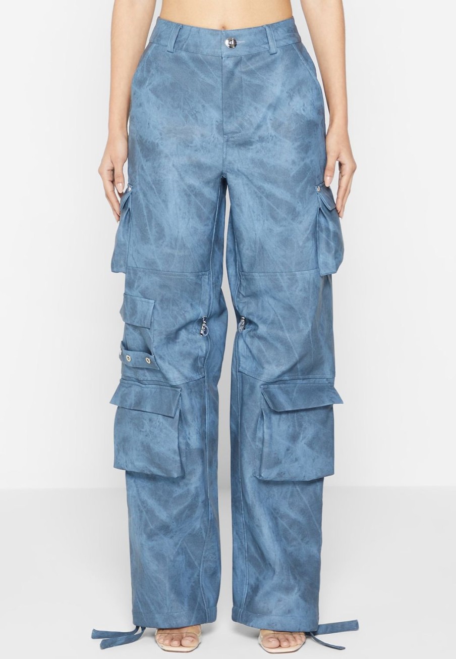 Maniere De Voir High Waisted Vintage Marble Leather Cargo Pants - Washed | Matching Sets