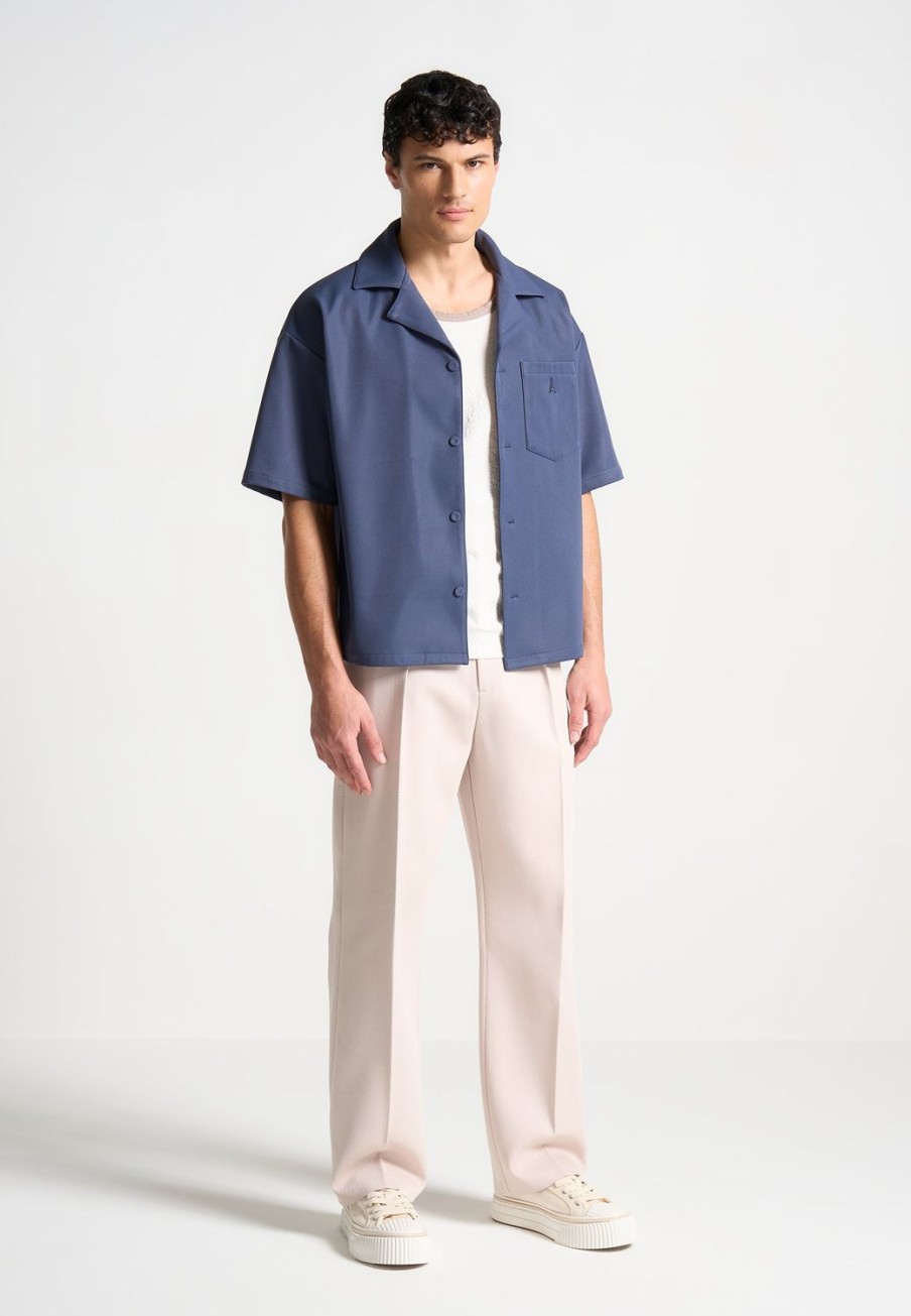 Maniere De Voir Boxy Twill Revere Shirt - Steel Blue | Shirts