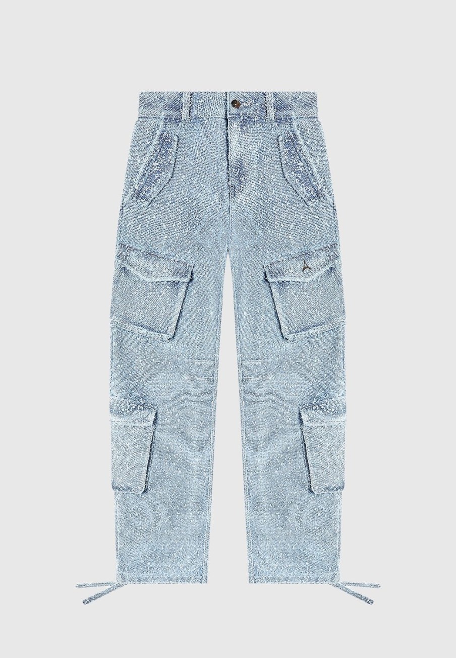 Maniere De Voir High Waisted Boucle Denim Cargo Pants | Matching Sets