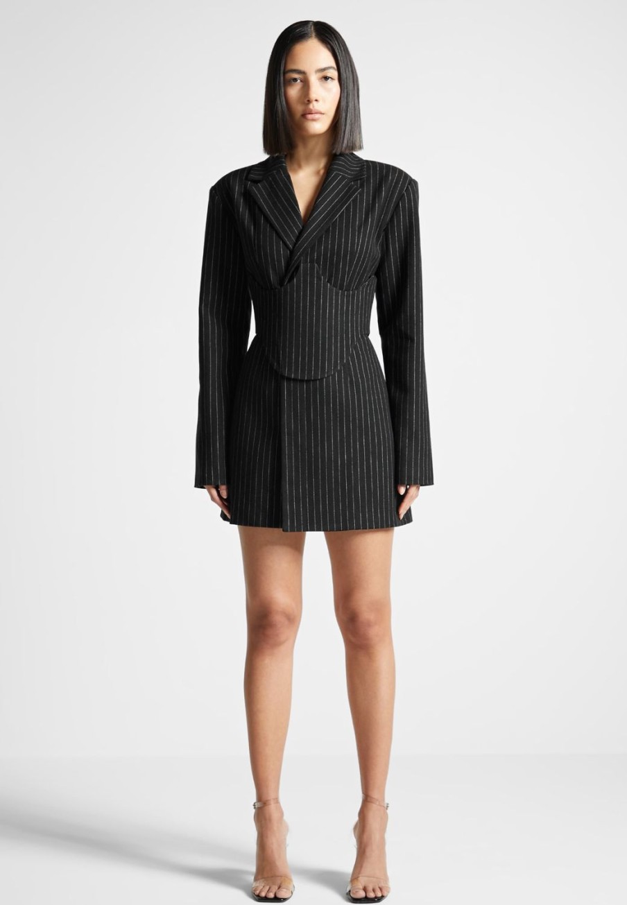 Maniere De Voir Pinstripe Blazer Dress With Reversible Corset | Dresses