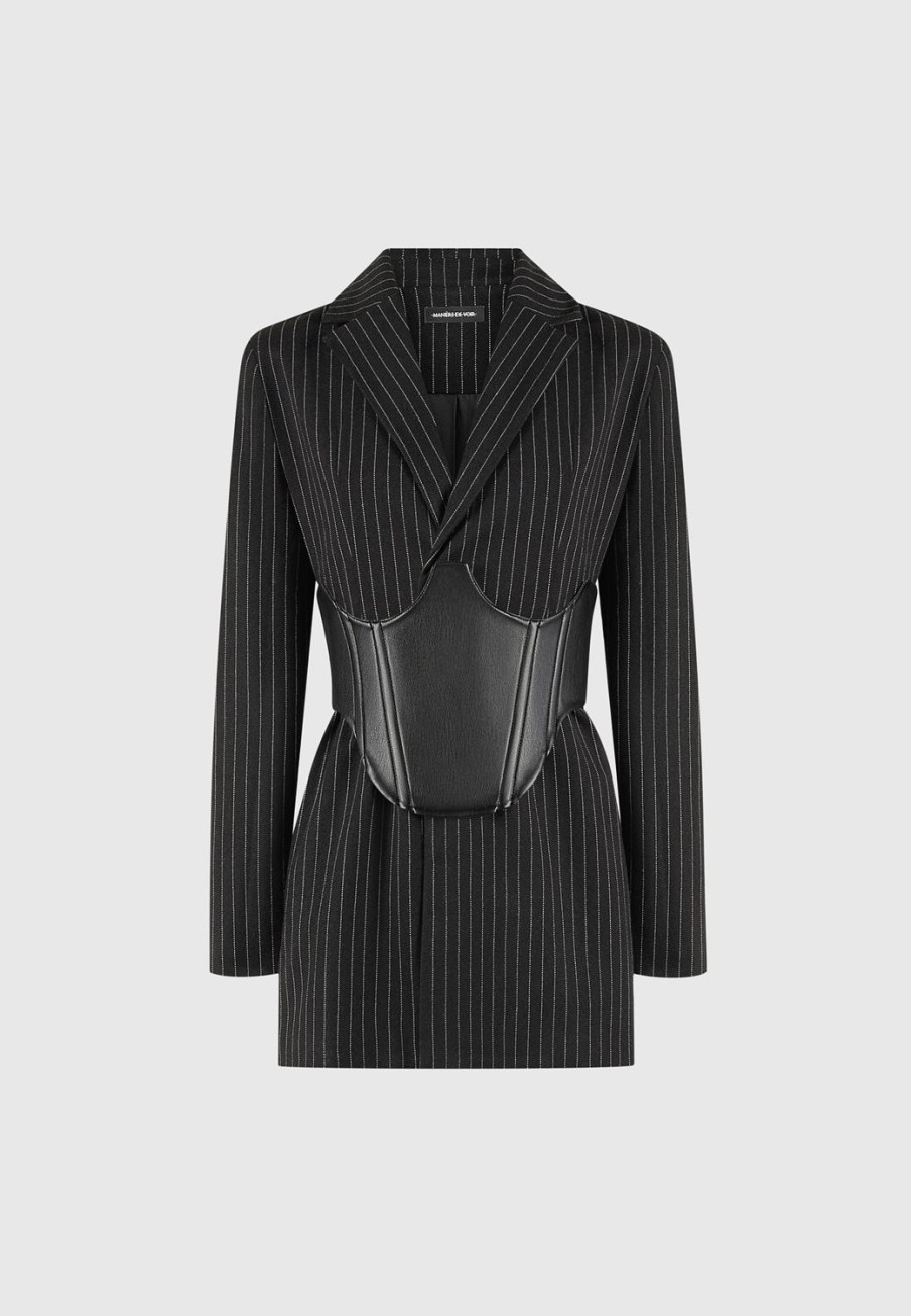 Maniere De Voir Pinstripe Blazer Dress With Reversible Corset | Dresses