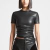 Maniere De Voir Vegan Leather Ruched T-Shirt | Tops & T Shirts