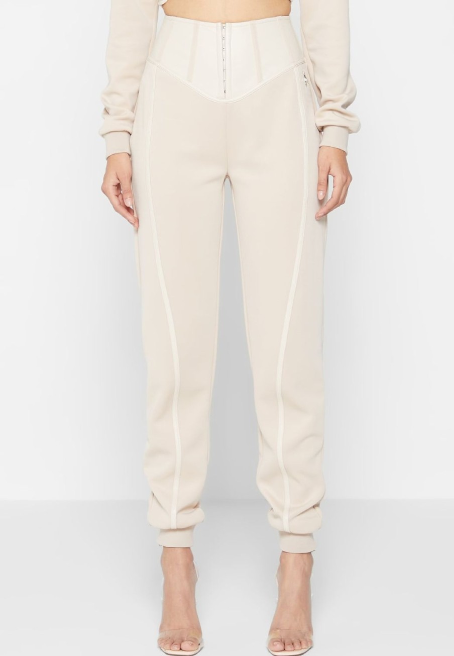 Maniere De Voir Corset Joggers With Vegan Leather | Tracksuits