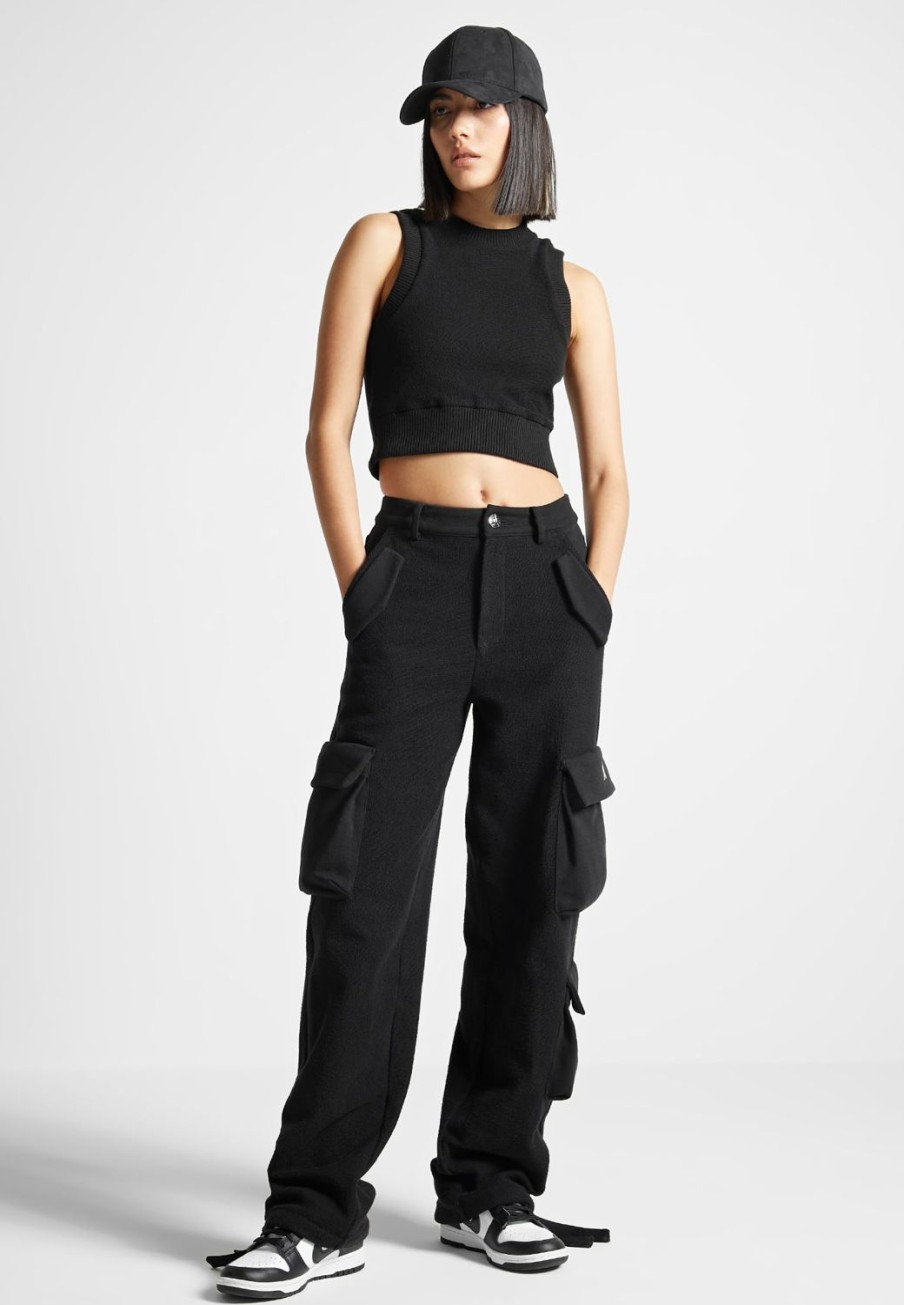 Maniere De Voir Loopback Racer Crop Top | Tracksuits