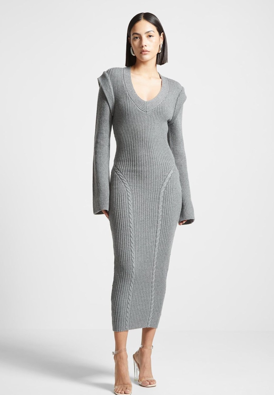 Maniere De Voir Wide Shoulder Knitted Midaxi Dress | Knitwear