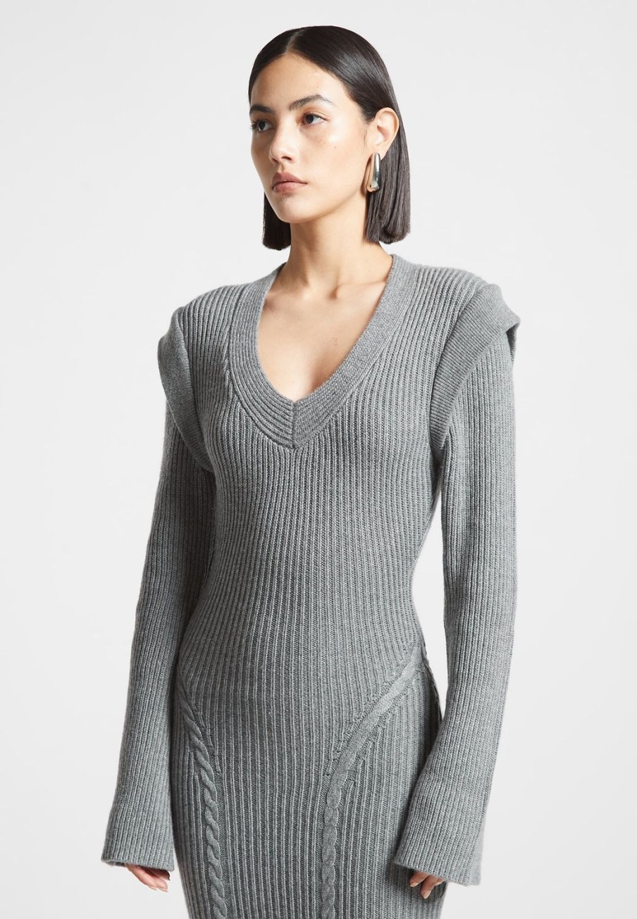 Maniere De Voir Wide Shoulder Knitted Midaxi Dress | Knitwear