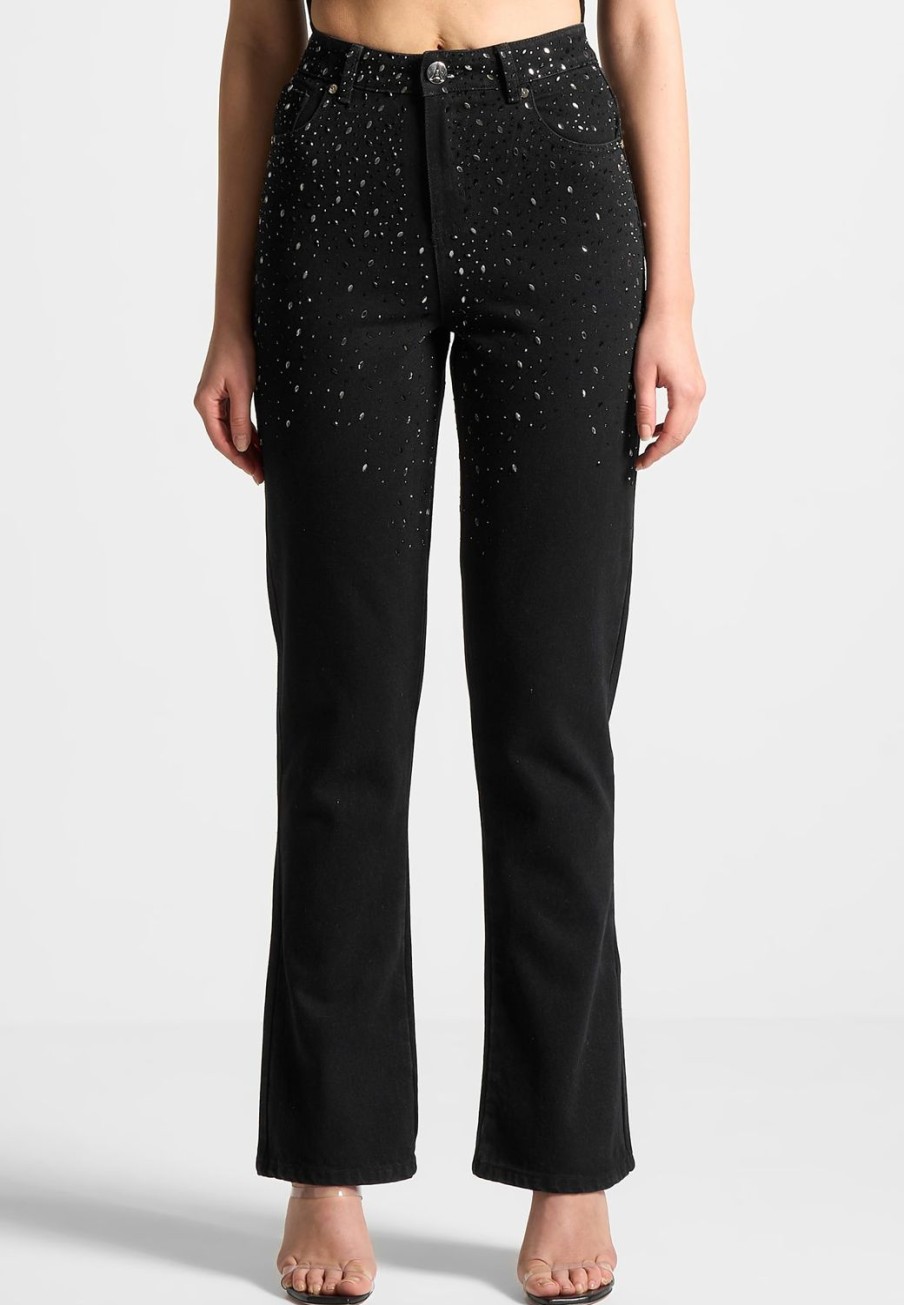 Maniere De Voir Scattered Rhinestone Mini Flare Jeans | Jeans